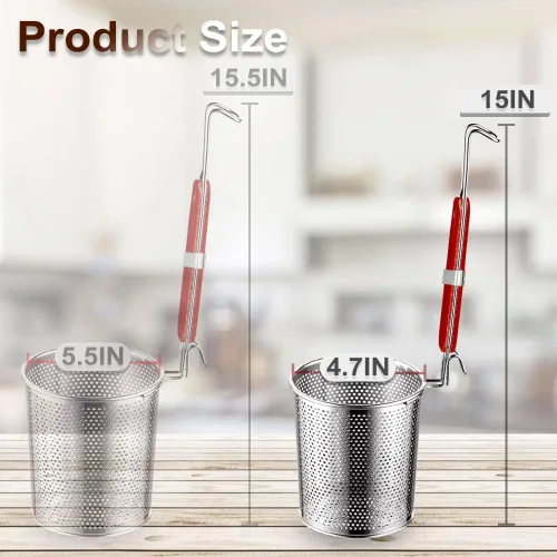 Vista 3 de Tenta Kitchen Cesta de pasta de acero inoxidable microperforada de malla de araña, colador de fideos para bola de masa de alimentos, colador