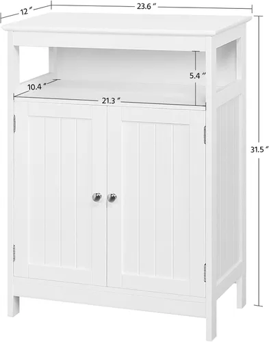 Vista 3 de Topeakmart Gabinete de almacenamiento para baño, organizador de gabinetes de madera independientes con estante ajustable y puertas dobles