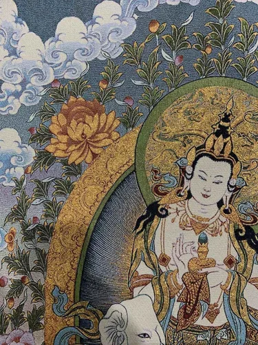 Vista 3 de Budismo tibetano Thangka Samantabhadra Guanyin Tangka Fengshui mural colgante de pared para decoración del hogar, tapiz de meditación