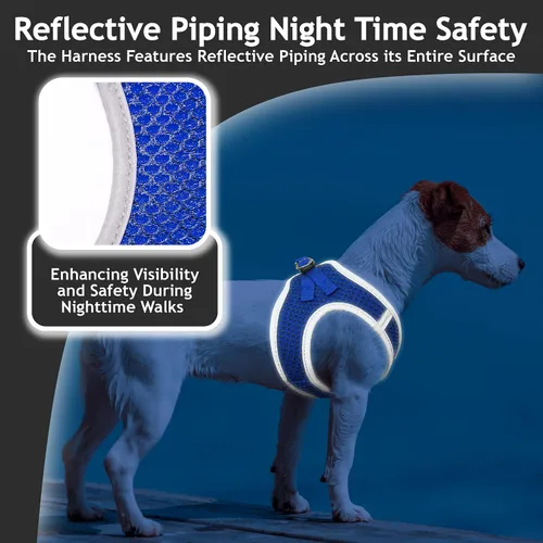 Vista 6 de KZA308 Arnés reflejante con cuello en V de malla para perro, sin jalones, facilita el paseo, ajuste rápido, cómodo, con velcro ajustable