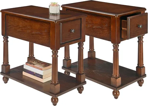 Vista 13 de Mesa auxiliar estrecha de madera maciza con cajón, mesa auxiliar de sofá con estantes de almacenamiento, mesa auxiliar delgada, teléfono