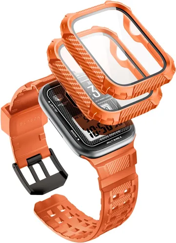 Vista 18 de i-Blason Correa deportiva de poliuretano termoplástico transpirable a prueba de golpes para Apple Watch 9, 8, 7 (1.772 in) con 2 fundas rígidas Negro