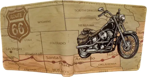 Vista 2 de Shag Wear Route 66 - Cartera de viaje en motocicleta para hombres y adolescentes, piel sintética vegana, color marrón, Marrón, Moderno