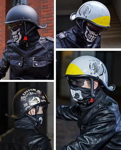 Vista 8 de Casco retro para motocicleta, aprobado por DOT, para adultos, hombres y mujeres, estilo alemán vintage, casco de media cara para scooter
