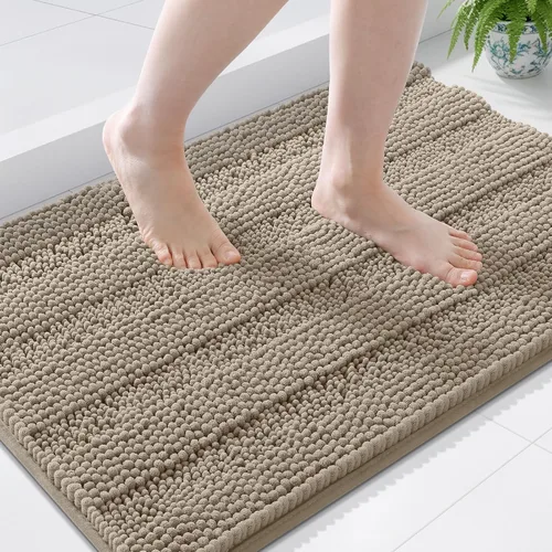 Vista 202 de Grandaily Alfombras de baño de felpilla a rayas de 24 x 16 pulgadas, extra gruesas y suaves, absorbentes, parte trasera de goma, alfombra de ducha
