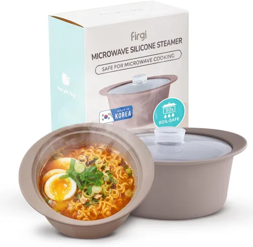 Vista 12 de Olla de vapor de microondas de silicona platino de 27oz con asa y tapa - Tazón de vapor coreano 100% apto para alimentos, olla resistente al calor