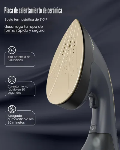 Vista 2 de BEAUTURAL Vaporizador para ropa, vapor y plancha 2 en 1, potente removedor de arrugas de tela portátil de 1200 W con vapor de ráfaga, placa térmica