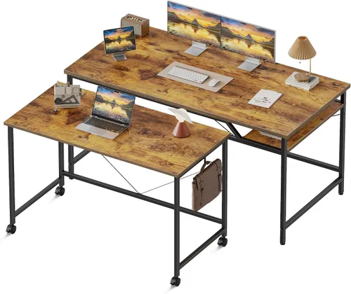 Vista 44 de Mericonia Escritorio de computadora, escritorio de juegos para espacios pequeños, mesa moderna de estilo simple para oficina en casa, mesa de Negro