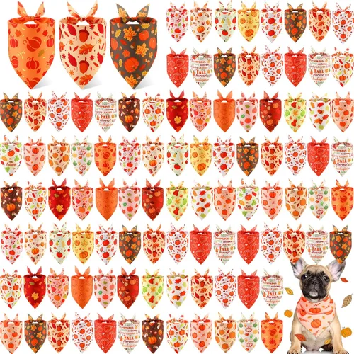 Vista 12 de Chunful 100 piezas de bandanas para perros a granel paquete de verano bufanda triangular babero pañuelo conjunto para accesorios de disfraz