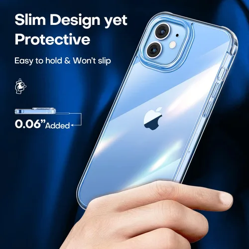 Vista 6 de CANSHN - Funda transparente compatible con iPhone 12/iPhone 12 Pro [Protección contra caídas de grado militar] No amarillea, funda protectora a