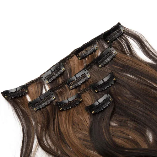 Vista 4 de Extensiones de cabello ondulado, doble trama, 7 piezas con 16 clips, largo de 24 pulgadas