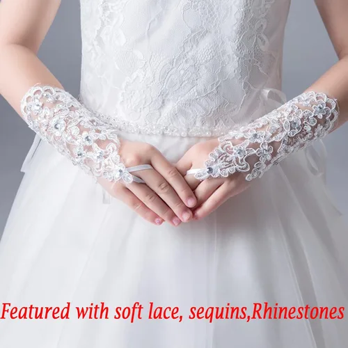 Vista 2 de LeJulyeekay Guantes de encaje para comunión de boda concurso de princesa flores y niñas