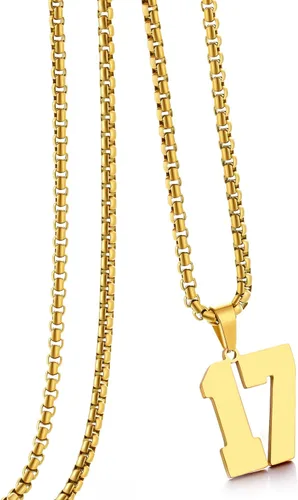 Vista 120 de Collar de Número Dorado para Hombre, Cadena de Acero Inoxidable con Colgante de Número para Atletas, Joyería Deportiva Personalizada para Niños