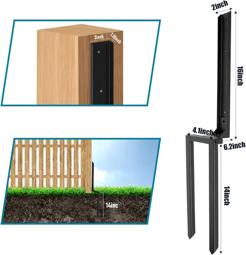 Vista 2 de Juego de 1 estacas de reparación para postes de valla, poste de anclaje de doble punta de suelo con recubrimiento de polvo negro para reparar poste