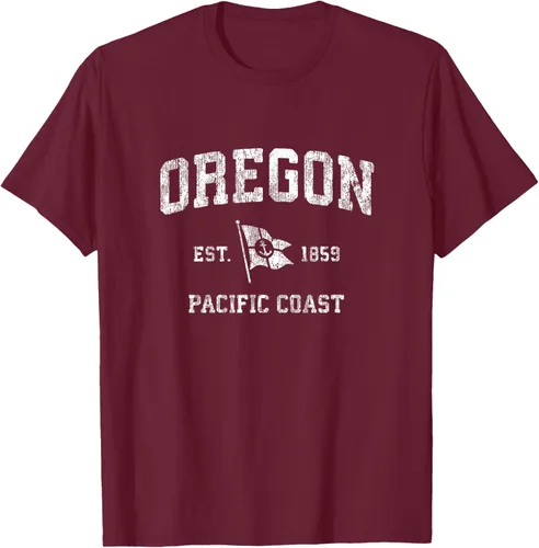 Vista 17 de Oregon Vintage barco ancla bandera diseño de West Coast Retro Tee, hombre S, Arándano
