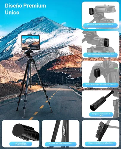 Vista 7 de MACTREM 67" iPad Tripod Stand for Tablet Phone Camera with Remote Mount Soporte 2 en 1 para iPad/Iphone de hasta 12.9 pulgadas, aluminio extensible