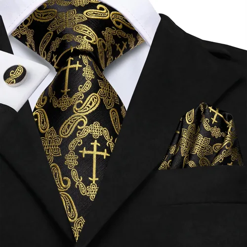 Vista 317 de Hi-Tie Corbata clásica de cachemira para hombre con pañuelo y gemelos a cuadros