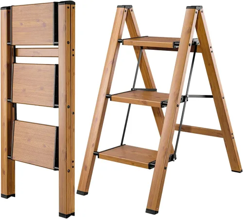 Vista 10 de Taburete plegable de cocina pequeña escalera armario de aluminio Acabado dorado champán