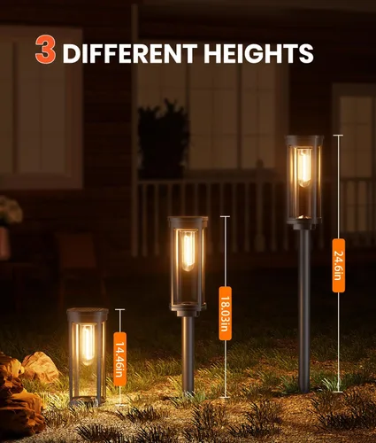 Vista 5 de NEWMESSI Paquete de 4 luces solares para caminos al aire libre, modernas luces LED solares de súper brillo, IP65, impermeable, para jardín, jardín