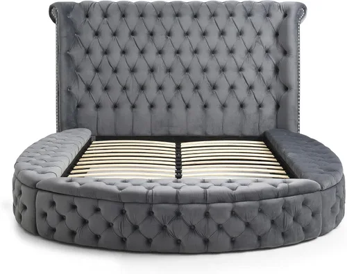 Vista 2 de Better Home Products Elizabeth - Cama Queen redonda de terciopelo de 91 x 101 pulgadas, color gris Negro