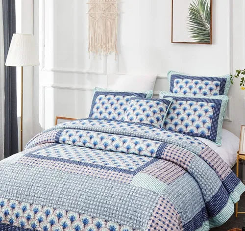 Vista 2 de DaDa Juego de cama con dos fundas de almohada cuadradas de algodón con simulación del mosaico de un claro de bosque encantado - rodeada