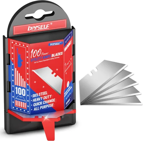 Vista 8 de DIYSELF Paquete de 50 Cuchillas para Cuchillo Utilitario, Cuchillas Cortadoras de Caja de Acero SK5 con Dispensador, Cuchillas Estándar