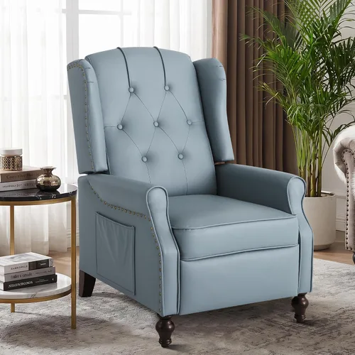 Vista 29 de Silla Wingback con masaje y calor, silla reclinable de tela copetuda, silla reclinable con respaldo de ala con control remoto, cojín acolchado