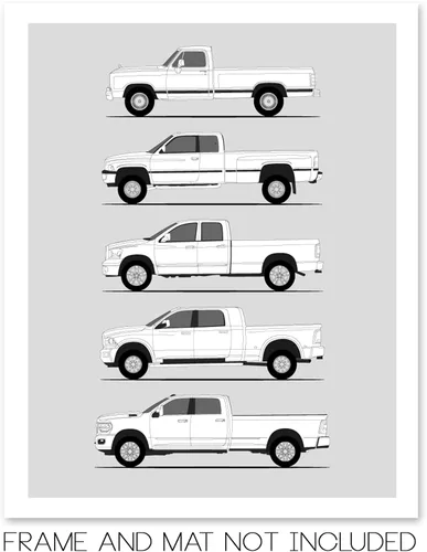 Vista 2 de Idea Network Póster hecho a mano compatible con Dodge 3500, arte de pared hecho a mano, decoración de Dodge Ram 3500 D-350 Generations History