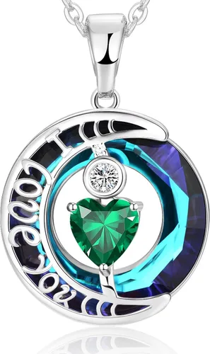 Vista 50 de Collares de cristal para mujer, regalos para aniversario de esposa, regalos de cumpleaños para mujeres, collar de zafiro azul con la frase "I Love