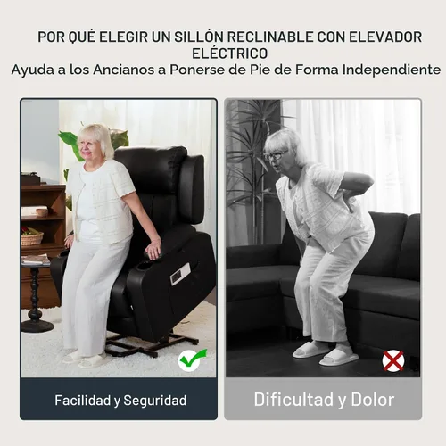 Vista 5 de FLEXISPOT XL31 - Silla reclinable con elevación eléctrica para ancianos, silla elevadora eléctrica con masaje y calor, sofá reclinable de piel Negro