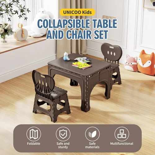 Vista 2 de UNICOO Juego de mesa y sillas plegables para niños, mesa y sillas plegables para niños, mesa de actividades plegable, mesa de picnic portátil, ideal