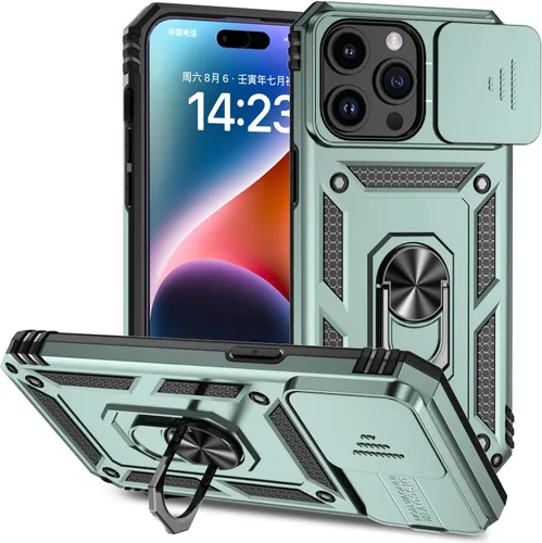 Vista 26 de Funda magnética compatible con iPhone 14 Pro de 6.1 pulgadas, funda magnética para iPhone 14 Pro con cubierta de cámara y soporte de grado militar