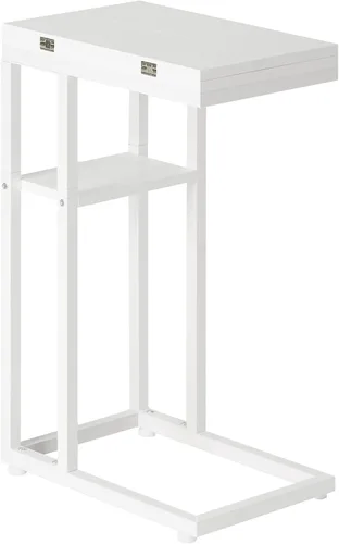 Vista 13 de HOOBRO Mesa auxiliar plegable, mesa lateral en forma de C con estante de almacenamiento, pequeña mesa de aperitivos adecuada para sala de estar
