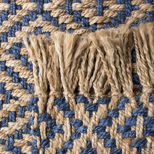 Vista 7 de SAFAVIEH Natural Fiber Collection - Alfombra decorativa, 2.3 x 4 pies, azul tropical y natural, yute bohemio con borlas de diamante, hecho a mano