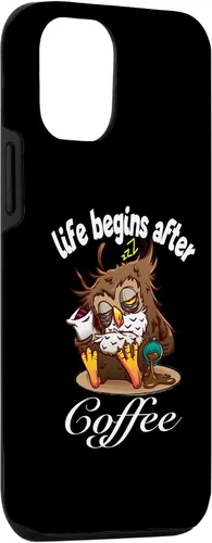 Vista 3 de iPhone 15 La vida divertida del búho de beber café comienza después del caso del café