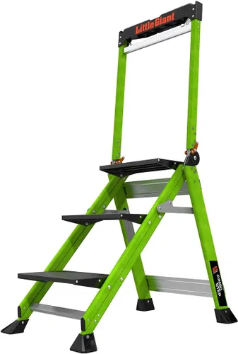 Vista 27 de Escaleras Little Giant Jumbo Step, taburete plegable de 3 pasos, 2.2 pies de aluminio, con plataforma, pasamanos y bandeja para herramientas