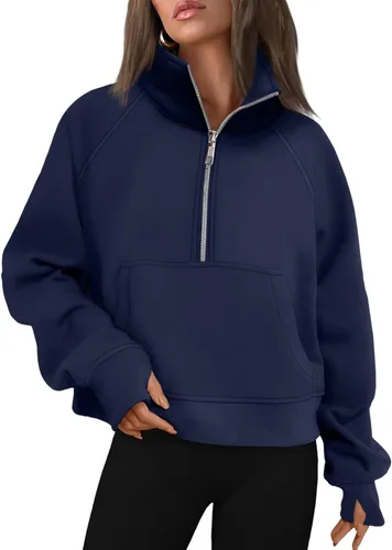 Vista 22 de AUTOMET Sudaderas con media cremallera para mujer, sudadera corta de vellón con cremallera de un cuarto, sudaderas con capucha para el otoño, a