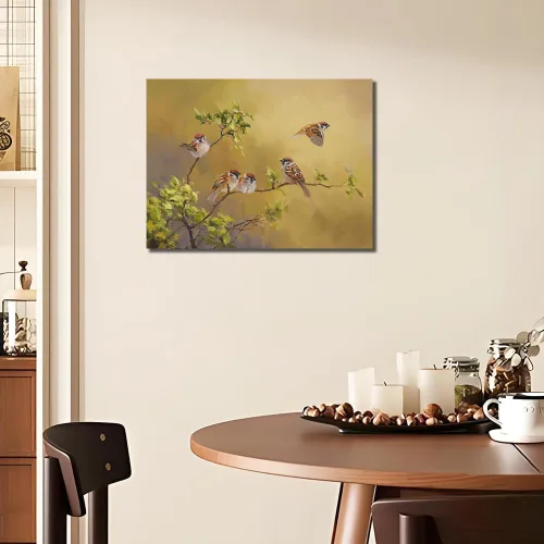 Vista 3 de Sparrow Pictures Decoración de Pared Arte de Pared de Pájaros de Granja Cuadros de Pájaros Amarillos Pintura Tradicional China Impresión en Lienzo