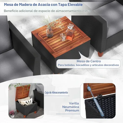 Vista 4 de ORALNER Juego de muebles de patio de 3 piezas, mesa bistró de acacia (gris)