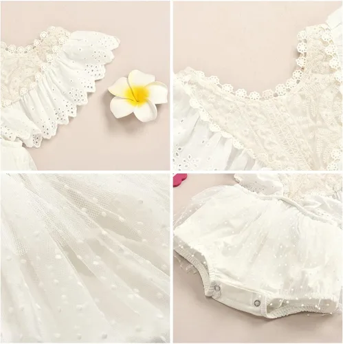 Vista 45 de IDOPIP Conjunto de ropa de 1er cumpleaños para niñas con estampado floral, estilo bohemio, con encaje, tutú y diadema de princesa
