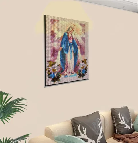 Vista 2 de liziciti Kit de pintura de diamantes de la Virgen María 5D para bricolaje, imágenes de flores madre de resina para decoración de pared del hogar