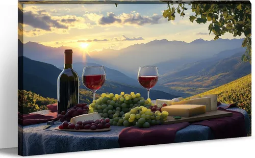 Vista 12 de Lienzo decorativo para pared, decoración de cocina, pintura de queso con uvas, obra de arte moderna, paisaje, fotografía, pintura para comedor, Art-1