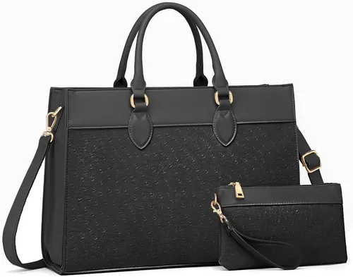 Vista 10 de BOLOSTA Bolsa para laptop para mujer, bolsa de trabajo de 15.6 pulgadas para mujer, bolsa grande de cuero impermeable para computadora con bolso