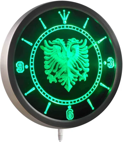 Vista 2 de ADVPRO nc0400-r Albanian Eagle Bar Pub Neon Sign Reloj de pared LED