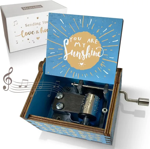 Vista 7 de Caja de música de madera, Can't Help Falling in Love con manivela grabada con láser, cajas musicales de madera vintage, regalo para amante, novia