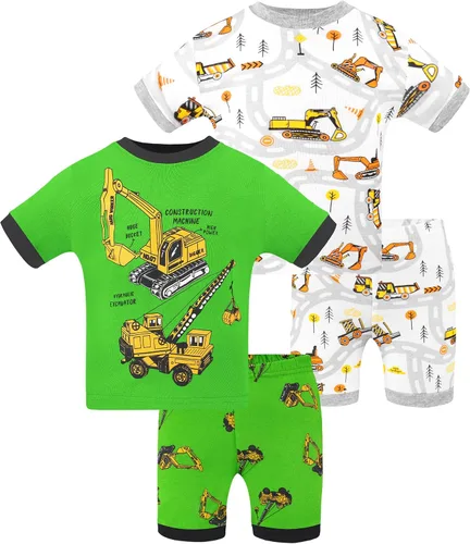 Vista 17 de DAUGHTER QUEEN - Pijama para niños de 4 piezas, conjunto corto 100 % algodón, talla 18 meses-12 años Soft, Breathable, Lightweight, Comfortable