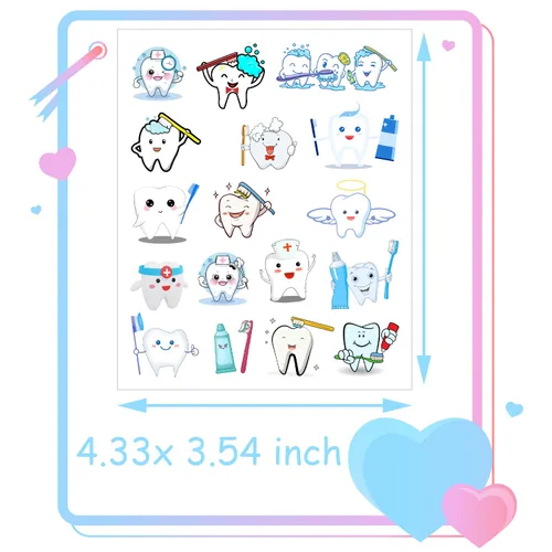 Vista 2 de 380 calcomanías de tatuajes temporales de dientes para hospitales dentales para fiestas dentales, cepillo de dientes, recuerdos de fiesta