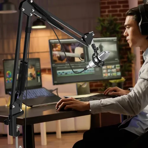Vista 3 de K KASONIC Soporte para micrófono, soporte de escritorio ajustable para micrófono para brazo articulado de micrófono HyperX para radiodifusión