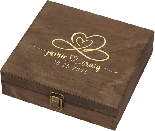 Vista 17 de Caja de Recuerdos de Madera Personalizada con Grabado Personalizado Caja de Memoria de Aventura para Parejas Recuerdos de Viaje Fotos Cartas - Cajas