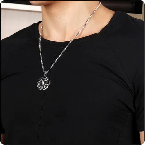 Vista 6 de Collar de oración de mano de acero inoxidable de moda con colgante de medallón de oración del Señor